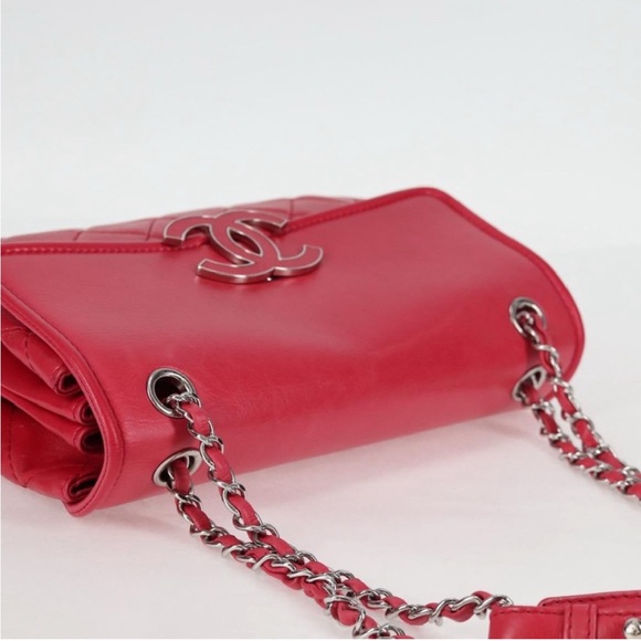 Chanel watermelon pink leather shoulder bag - Picture 4 of 7